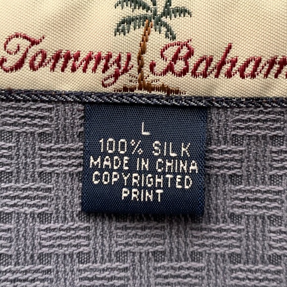 Tommy Bahama 100% Silk size L Grey Used Island Woman Hula Dancers - Picture 2 of 2